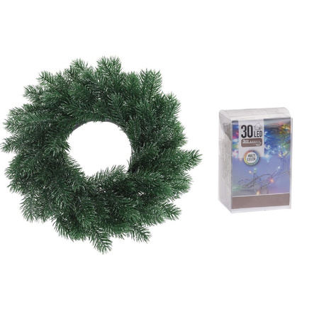 Christmas pine wreath 35 cm including colored christmas lights