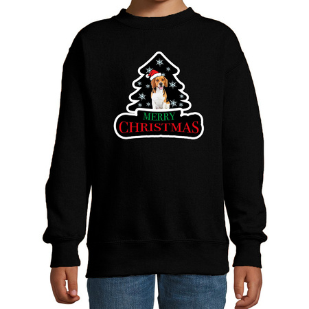 Dieren kersttrui beagle zwart kinderen - Foute honden kerstsweater