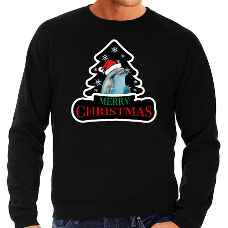 Christmas sweater dolphins black for men - Xmas dolphins sweater