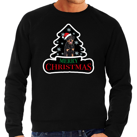 Dieren kersttrui rottweiler zwart heren - Foute honden kerstsweater