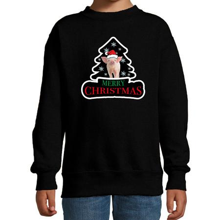Dieren kersttrui varken zwart kinderen - Foute varkens kerstsweater