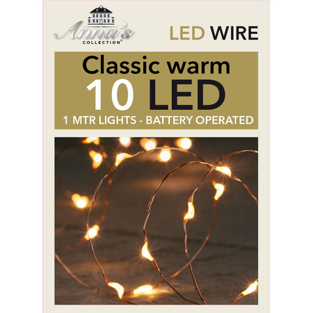 Draadverlichting - koper- 10 led lampjes - warm wit - batterij - 100 cm