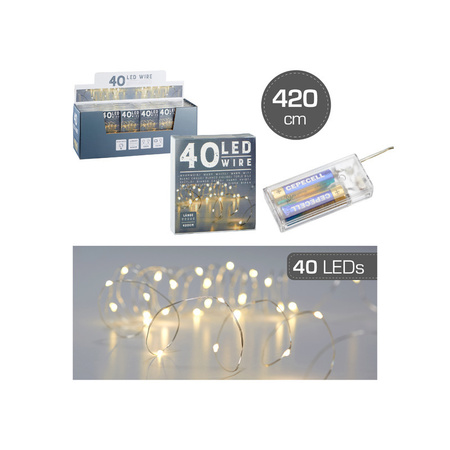 Draadverlichting lichtsnoer met 40 lampjes warm wit op batterij 420 cm