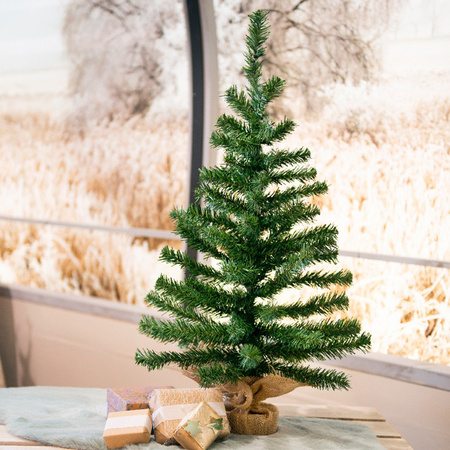 Mini kerstboom groen - in kunststof pot antraciet grijs - 75 cm - kunstboom