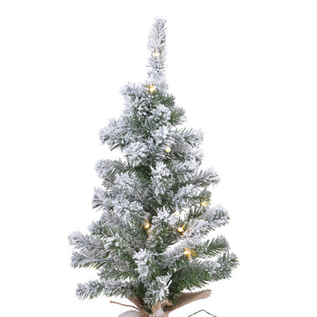 Everlands mini kerstboom - 45 cm - met sneeuw en kerstverlichting - kunstboom