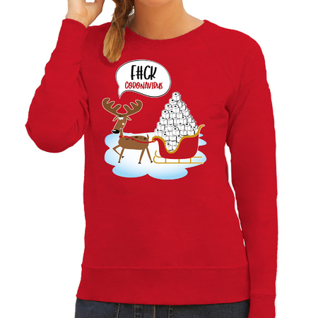 F#ck coronavirus foute Kerstsweater / outfit rood voor dames