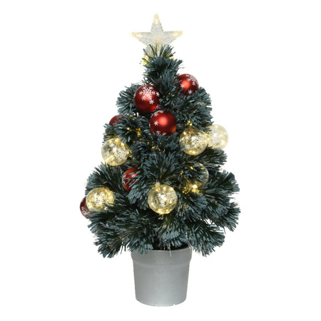Fiber optic kerstboom/kunst kerstboom met verlichting en kerstballen 60 cm 