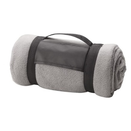 Fleece blanket/plaid grey with removable handle 160 x 130 