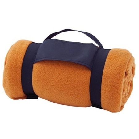 Fleece blanket/plaid orange with removable handle 160 x 130 