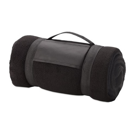 Fleece blanket/plaid black with removable handle 160 x 130 