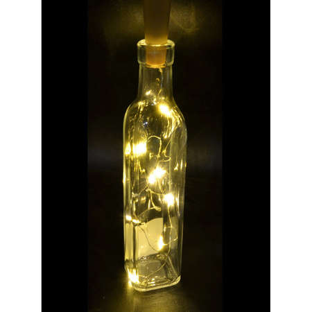 Decoration bottle grey - with cork lights - 29,5 cm - glass - 720 ml