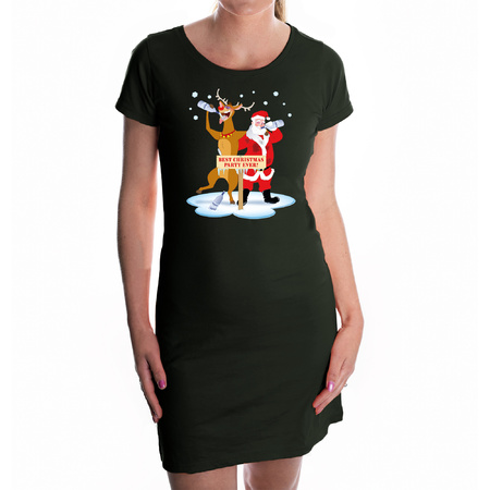 Christmas dress with drunken santa and rudolph black for women