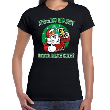 Christmas t-shirt ho ho ho doordrinken beer black for women
