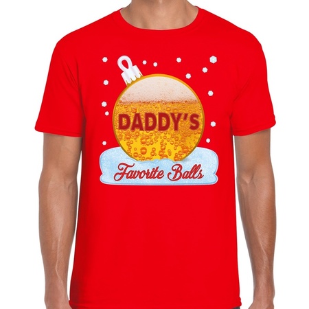 Christmas t-shirt Daddy his favorite balls beer red for men