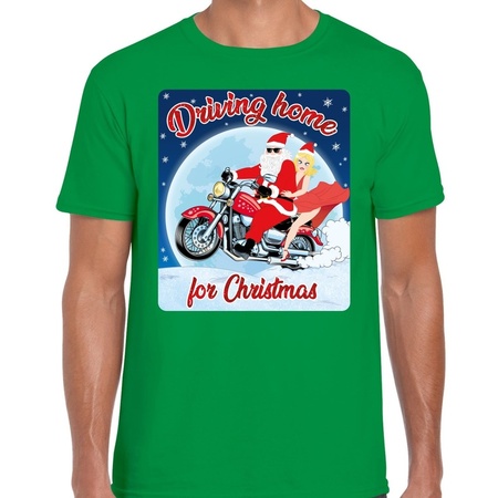 Fout kerst shirt driving home voor motorliefhebber s groen heren