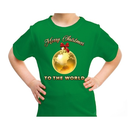Christmas t-shirt Merry Christmas to the world green for kids