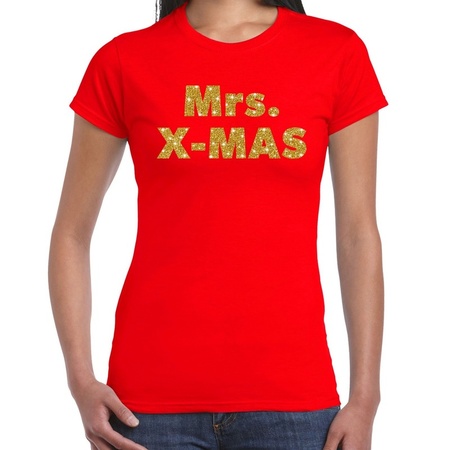Red Christmas t-shirt mrs x-mas gold women