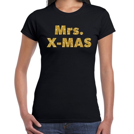 Black Christmas t-shirt mrs x-mas gold women