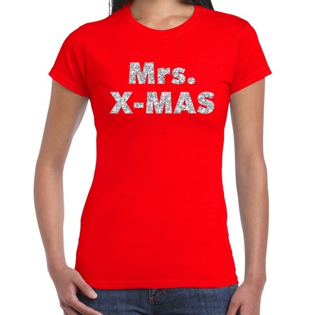 Fout kerst shirt mrs x-mas zilver / rood voor dames