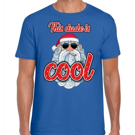 Christmas t-shirt cool santa this dude is cool blue for men