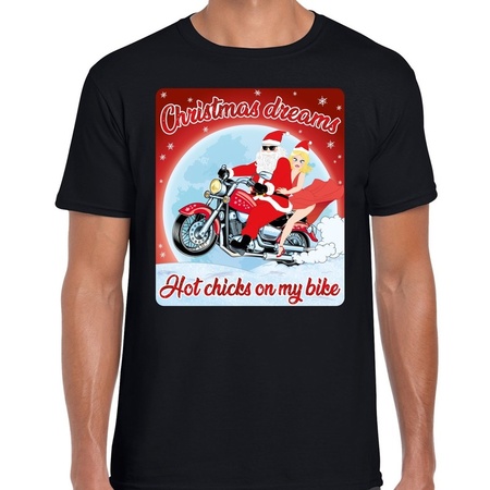 Fout kerst shirt voor motorliefhebbers hot chicks zwart heren