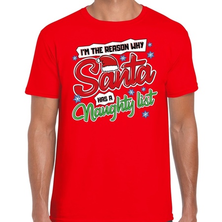 Fout Kerst shirt why santa has a naughty list rood voor heren