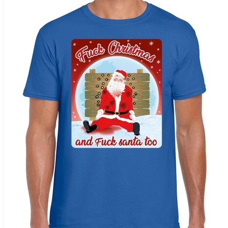 Fout kerst t-shirt fuck christmas blauw voor heren