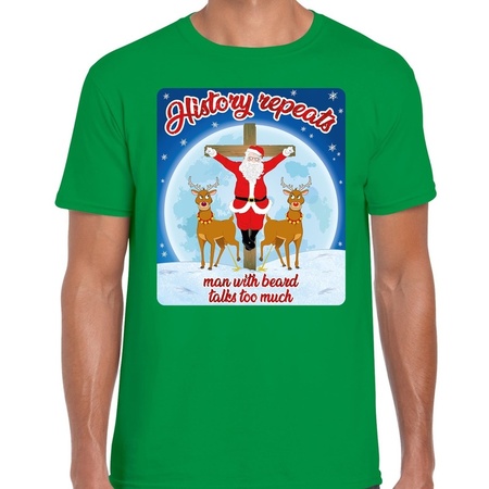Fout kerst t-shirt history repeats groen voor heren
