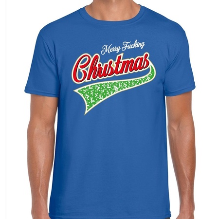 Fout kerst t-shirt merry fucking Christmas blauw voor heren