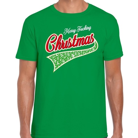 Fout kerst t-shirt merry fucking Christmas groen voor heren