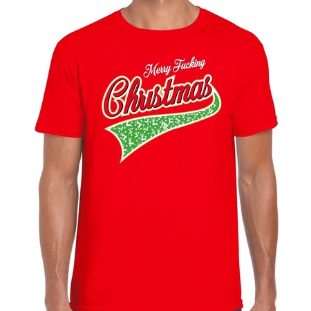 Fout kerst t-shirt merry fucking Christmas rood voor heren