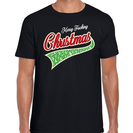 Fout kerst t-shirt merry fucking Christmas zwart voor heren