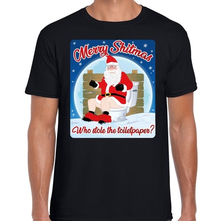 Fout kerst t-shirt merry shitmas toiletpaper zwart voor heren