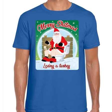 Christmas t-shirt merry shitmas turkey blue for men