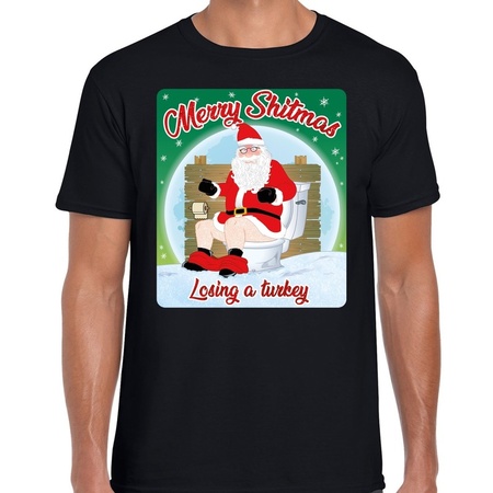 Fout kerst t-shirt merry shitmas turkey zwart voor heren