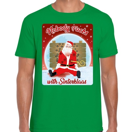Fout kerst t-shirt nobody fucks with sinterklaas groen heren