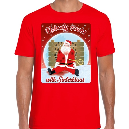 Fout kerst t-shirt nobody fucks with sinterklaas rood heren