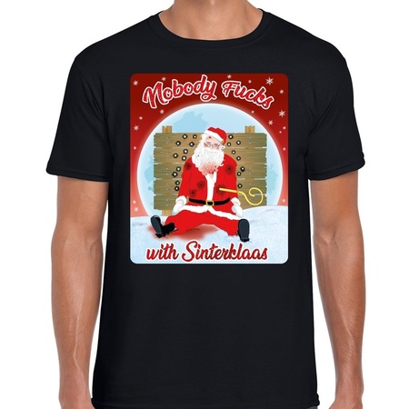 Fout kerst t-shirt nobody fucks with sinterklaas zwart heren