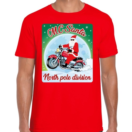 Fout kerst t-shirt voor motorliefhebbbers MC Santa rood heren