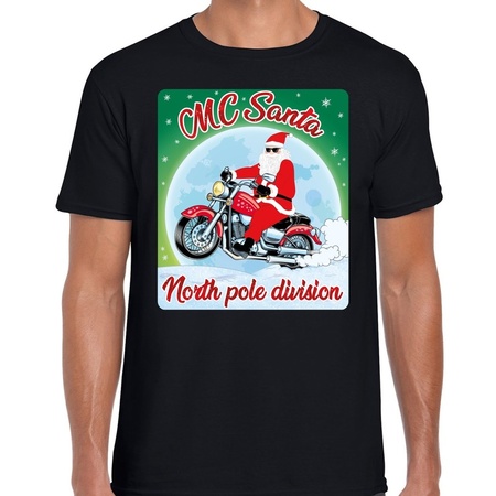 Fout kerst t-shirt  voor motorliefhebbers MC Santa zwart heren