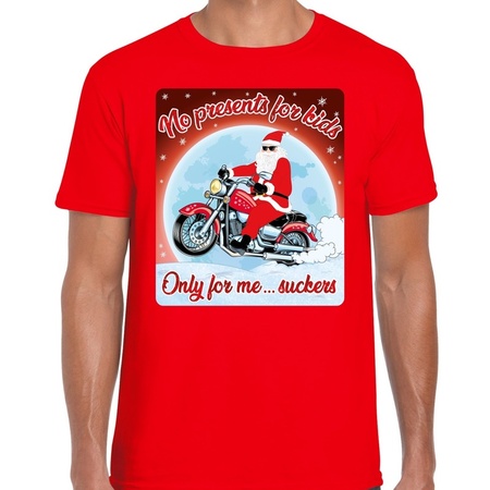Fout kerst t-shirt voor motorliefhebbers no presents rood heren