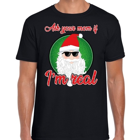 Fout Kerstshirt cool Santa I am real zwart voor heren