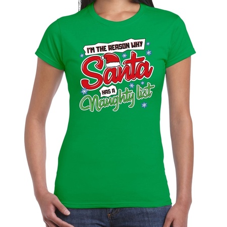 Christmas t-shirt green Santa naughty list  for women