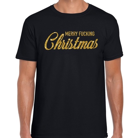 Christmas t-shirt Merry Fucking Christmas gold on black for men