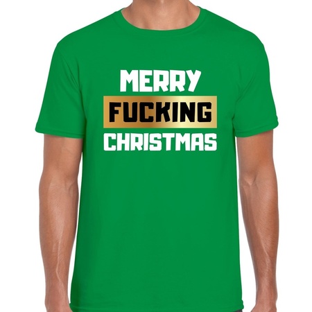Fout Kerstshirt merry fucking christmas groen voor heren