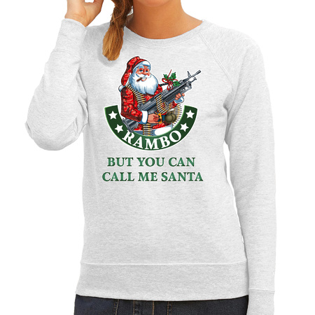 Fout Kerstsweater / outfit Rambo but you can call me Santa grijs voor dames