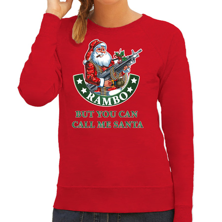 Fout Kerstsweater / outfit Rambo but you can call me Santa rood voor dames