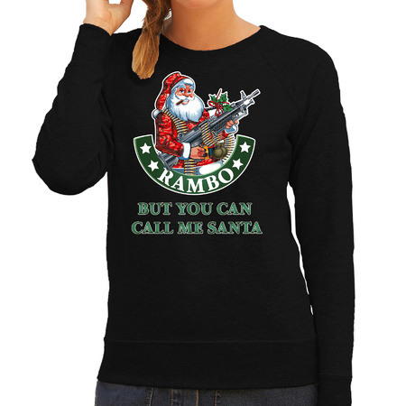 Fout Kerstsweater / outfit Rambo but you can call me Santa zwart voor dames