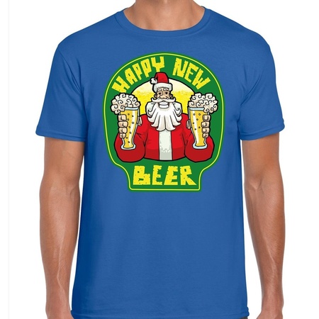 Christmas t-shirt happy new beer blue for men