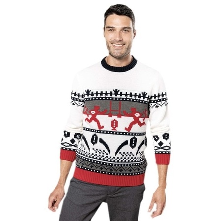 Ugly knitted Christmas sweater red/white Nordic print for adults